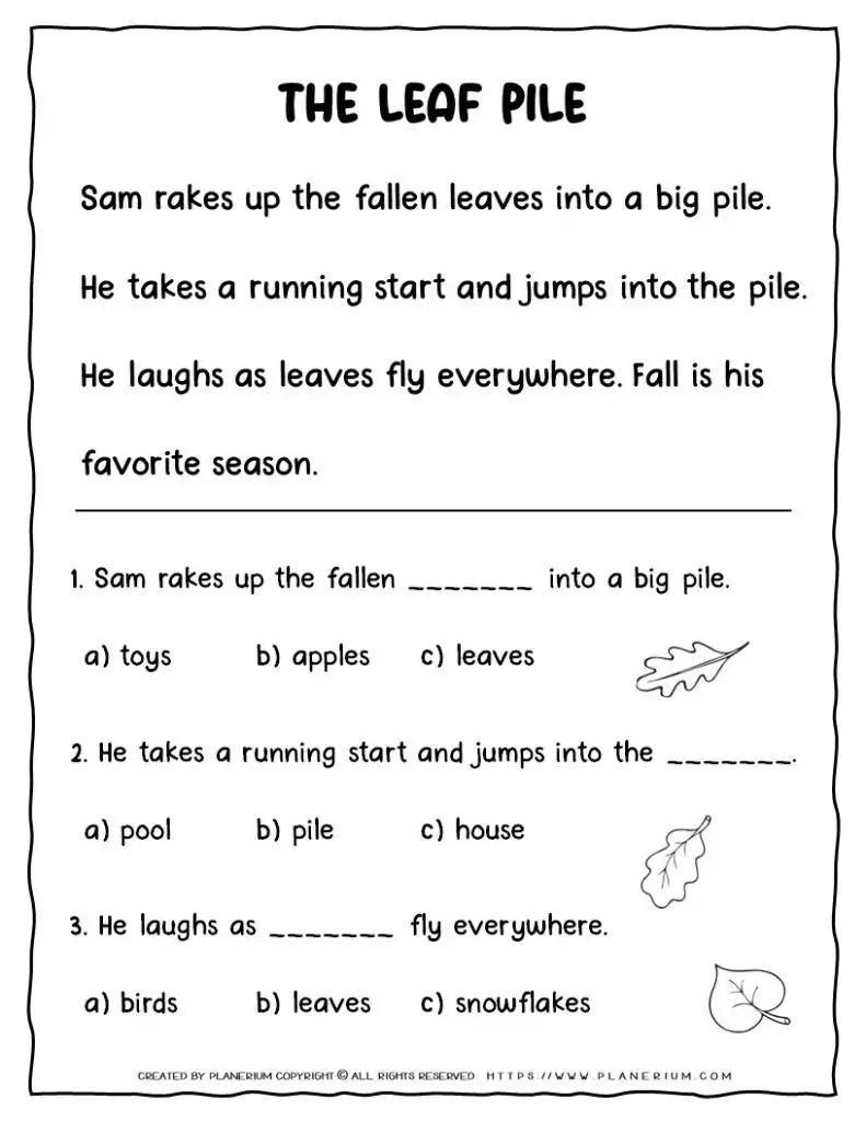 Fall Reading Comprehension Passages For Kids