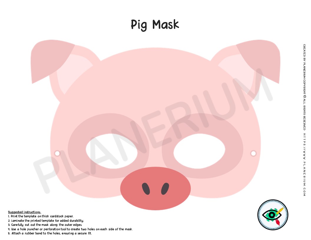 Colorful Printable Pig Mask Template for Kids