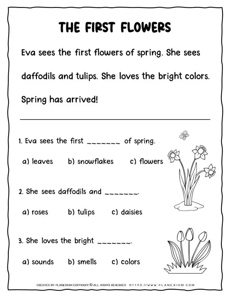 Spring Reading Comprehension Passages For Kids