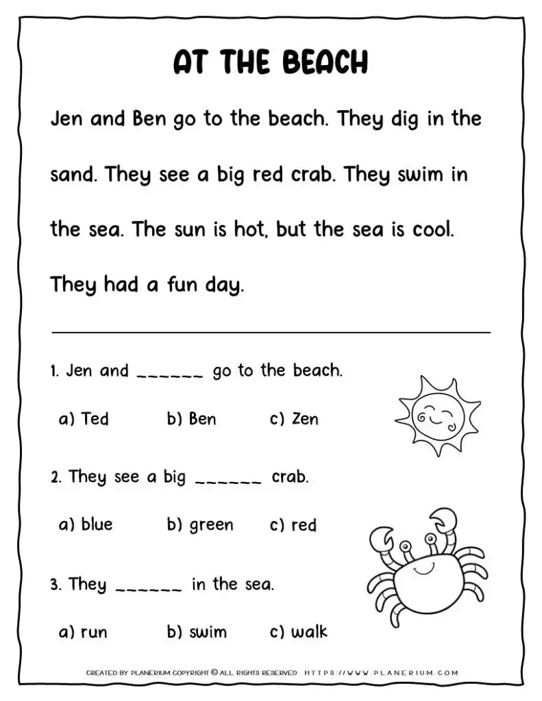 Summer Reading Comprehension Passages For Kids