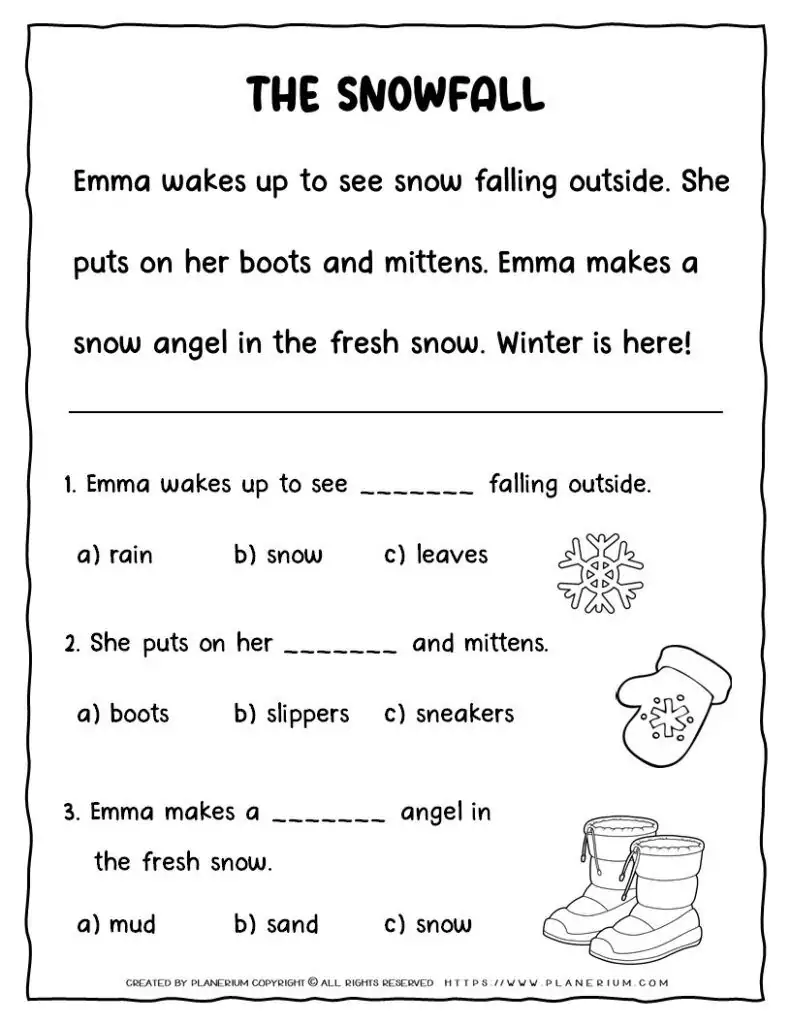 Winter Reading Comprehension Passages For Kids