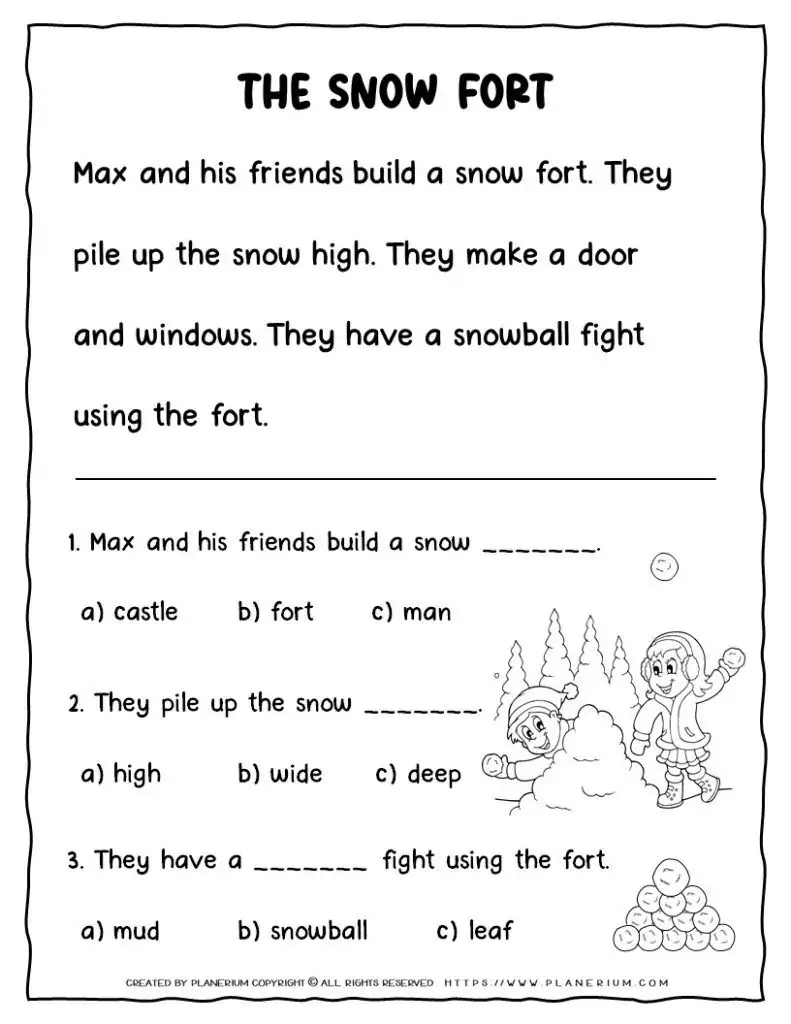 Winter Reading Comprehension Passages For Kids