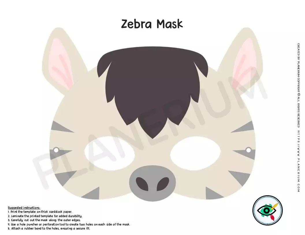 Colorful Zebra Mask Template