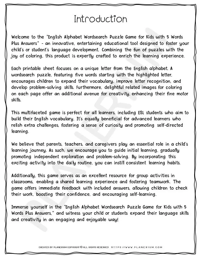 Alphabet Wordsearch Puzzle Games With Five Words