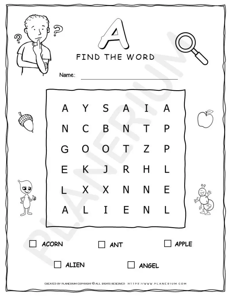Alphabet Wordsearch Puzzle Games With Five Words