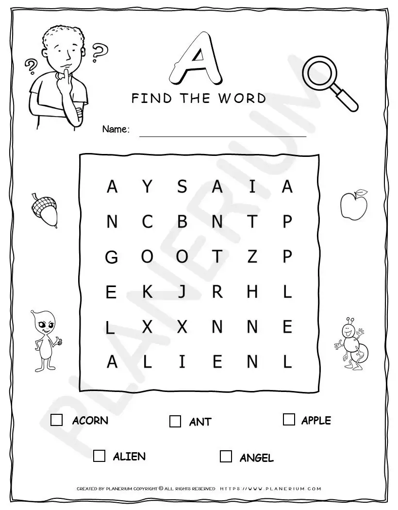 Alphabet Wordsearch Puzzle Games With Five Words