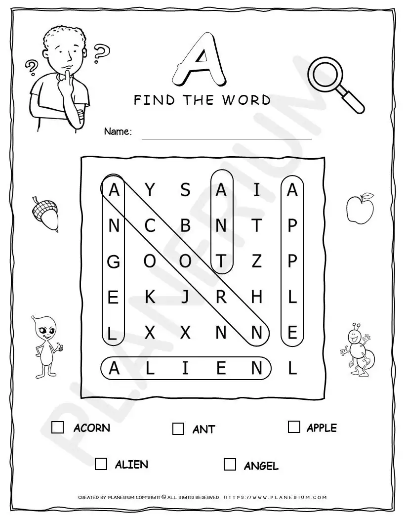 Alphabet Wordsearch Puzzle Games With Five Words