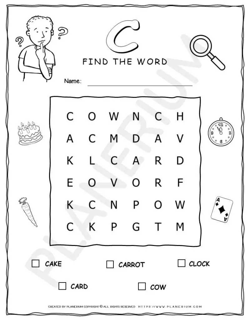 Alphabet Wordsearch Puzzle Games With Five Words