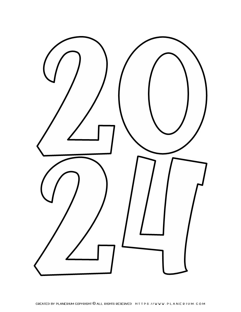 New Year Coloring Page 2024 Numbers Outline Template for Coloring and