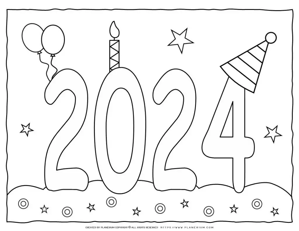 New Year Party Coloring Page - Planerium