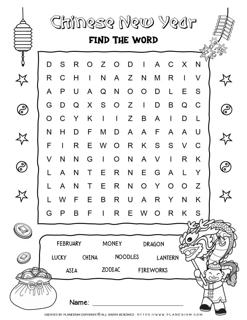 Chinese New Year Wordsearch With 10 Words