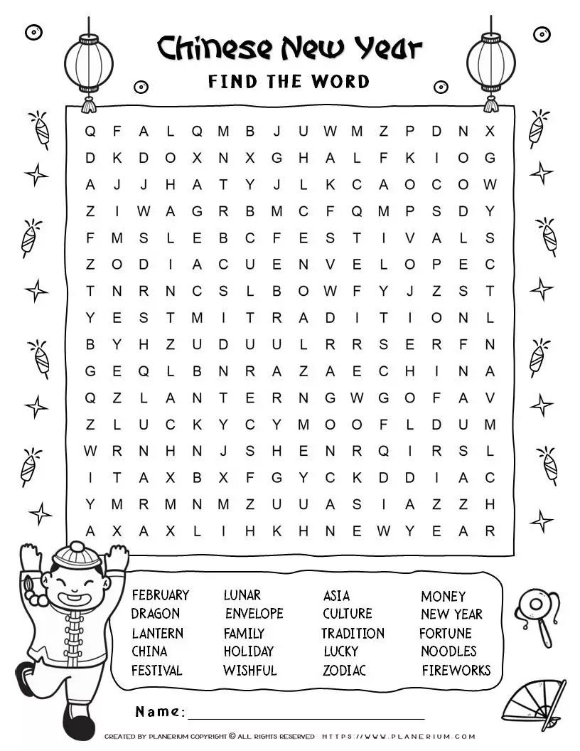 Chinese New Year Wordsearch With 20 Words