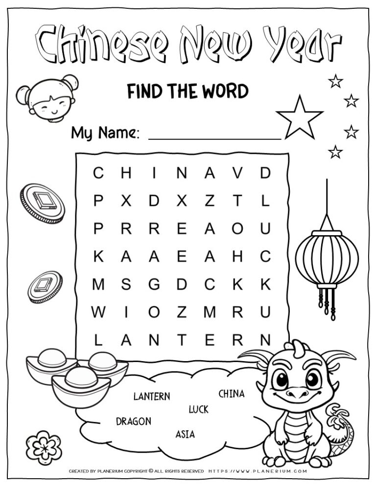 Free Printable Chinese New Year Wordsearch Engage Babe Learners With