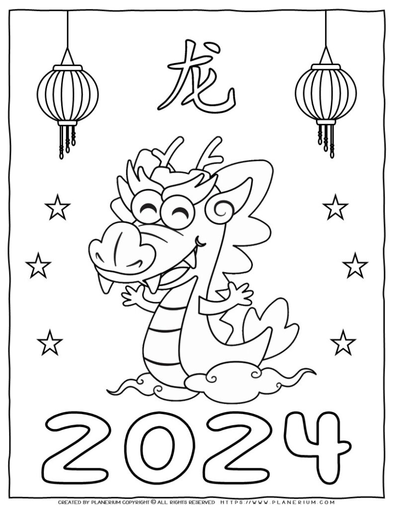 Cartoon Jubilation: Free Dragon Chinese New Year 2024 Coloring Page!