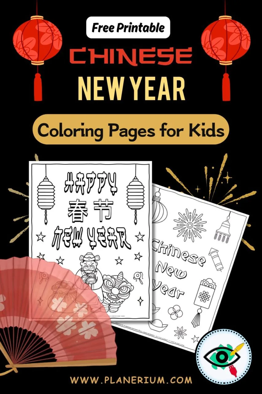 Free Chinese New Year coloring pages for kids featuring lanterns, zodiac animals, and traditional holiday symbols