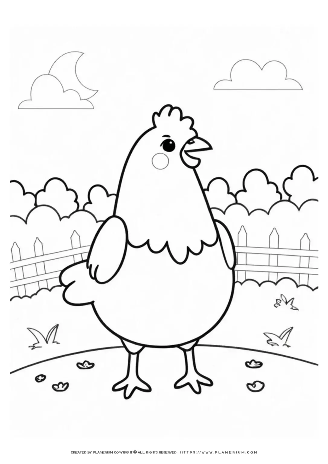 Chicken coloring page for kids.