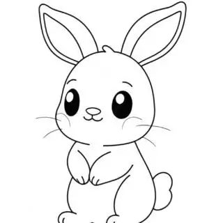 Cute cartoon rabbit line art illustration.