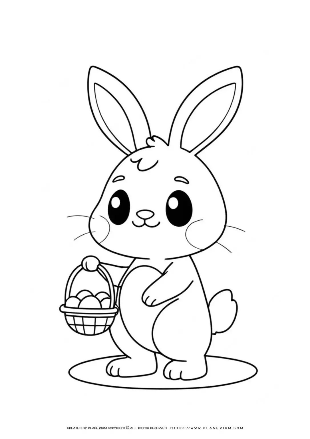 Cartoon bunny with Easter eggs coloring page.