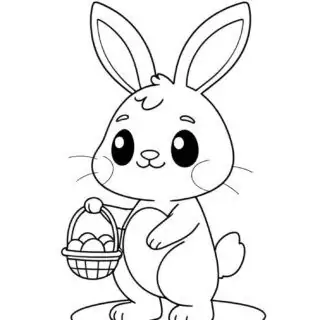 Cartoon bunny with Easter eggs coloring page.