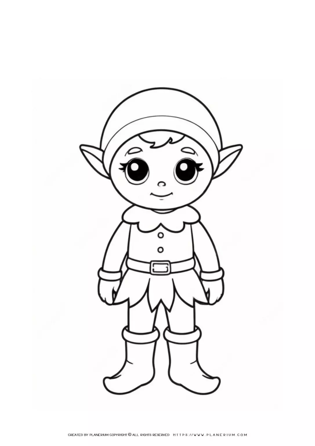 Cartoon elf coloring page illustration.