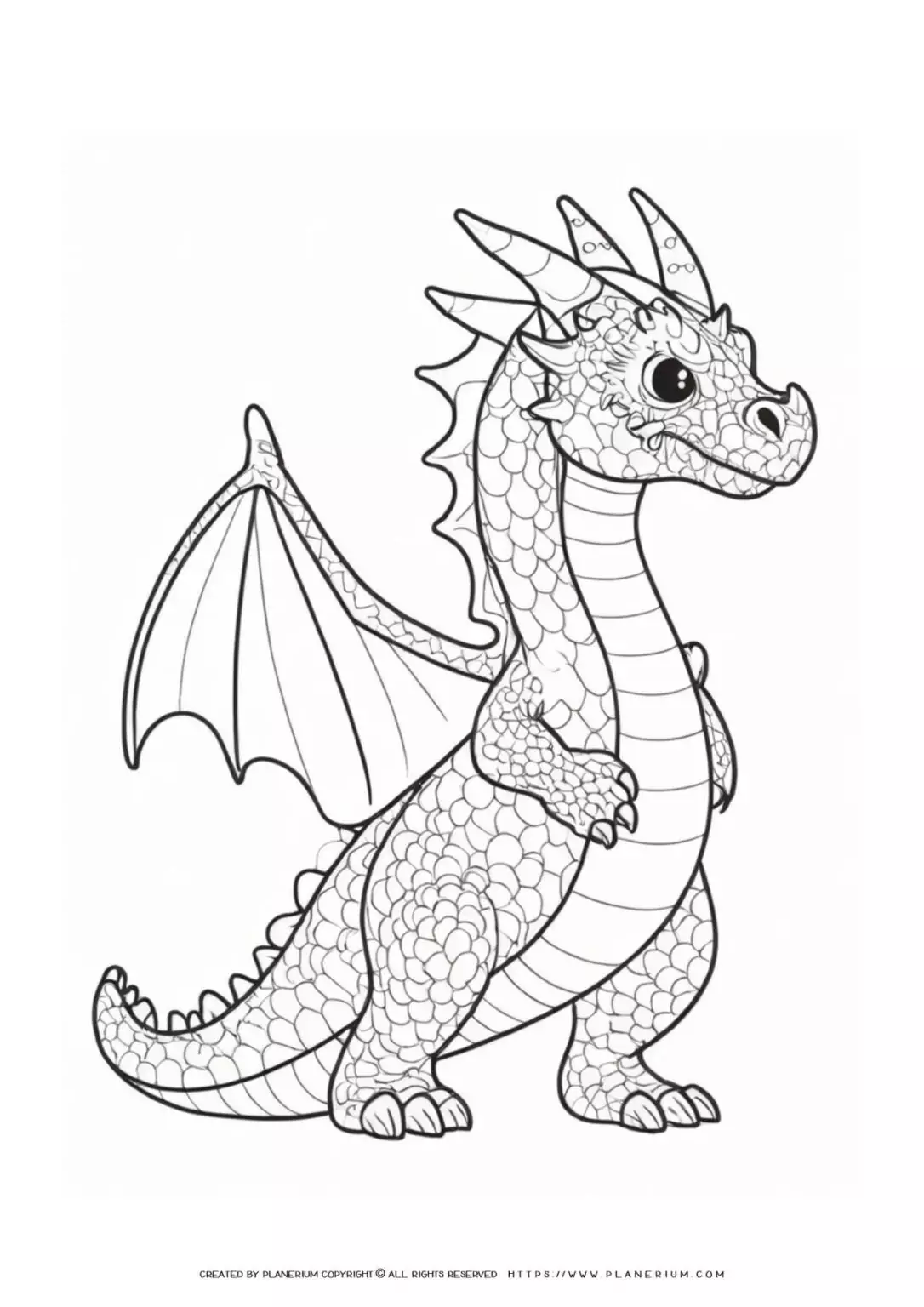 Printable dragon coloring page for kids.