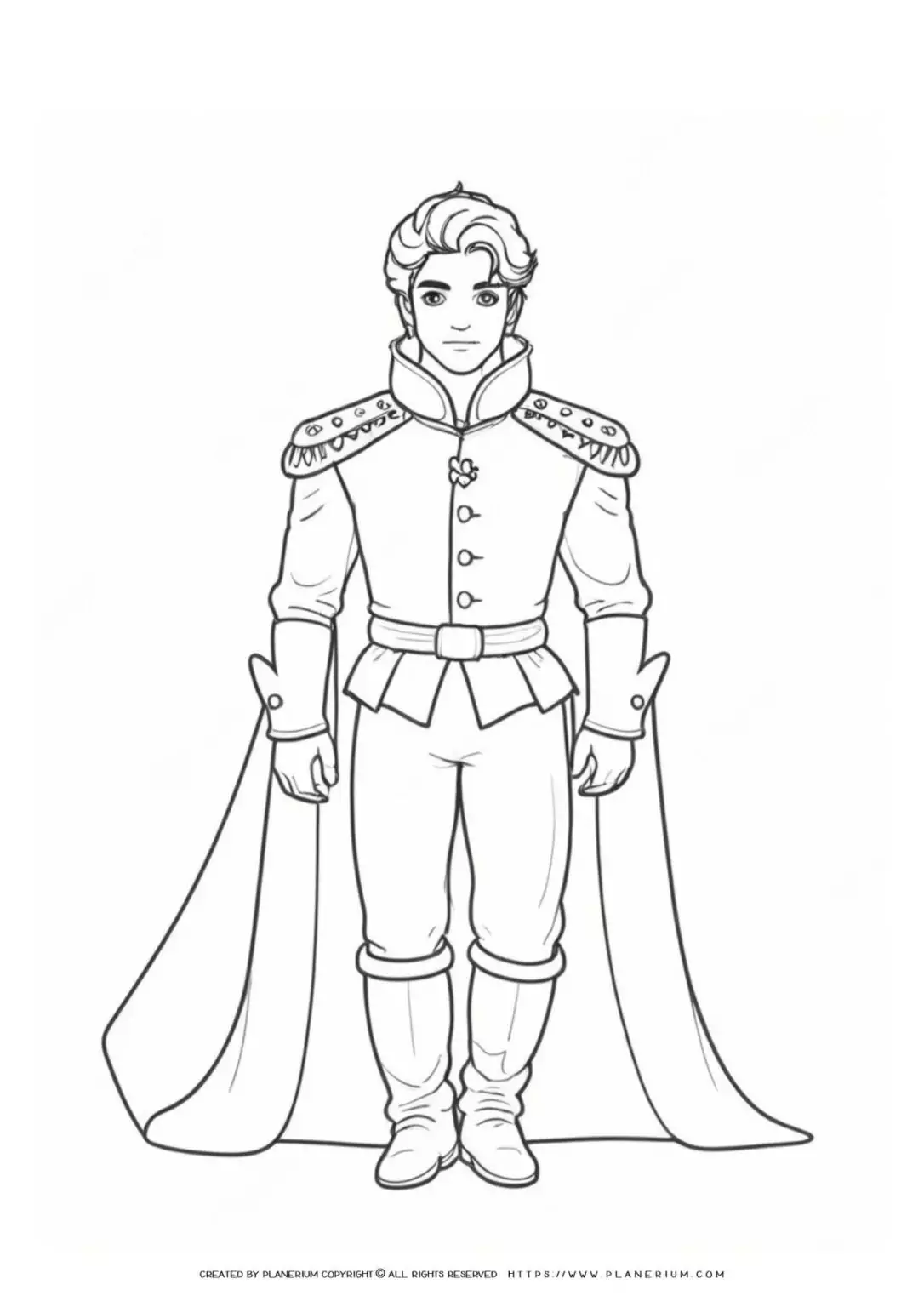 Line drawing of a prince in regal attire.