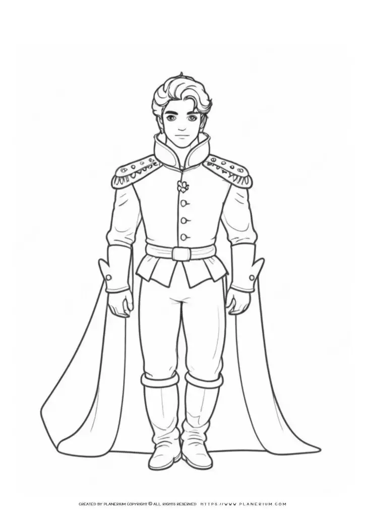Line drawing of a prince in regal attire.