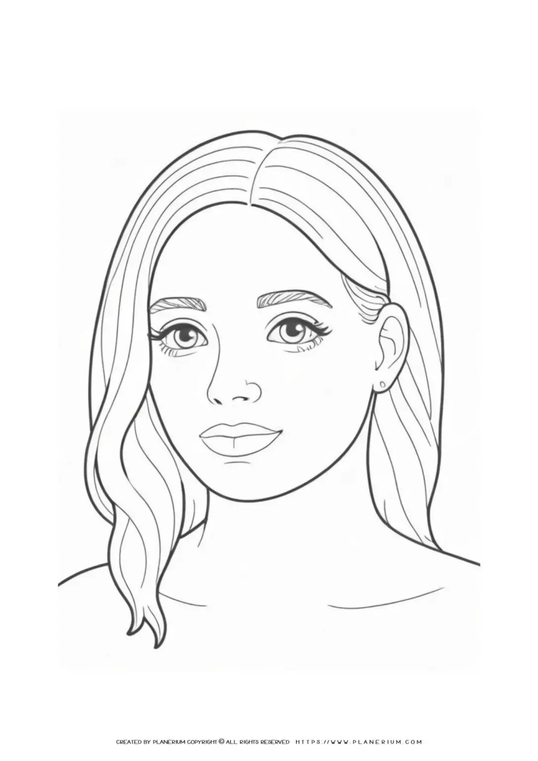 Line drawing of woman's face for coloring.