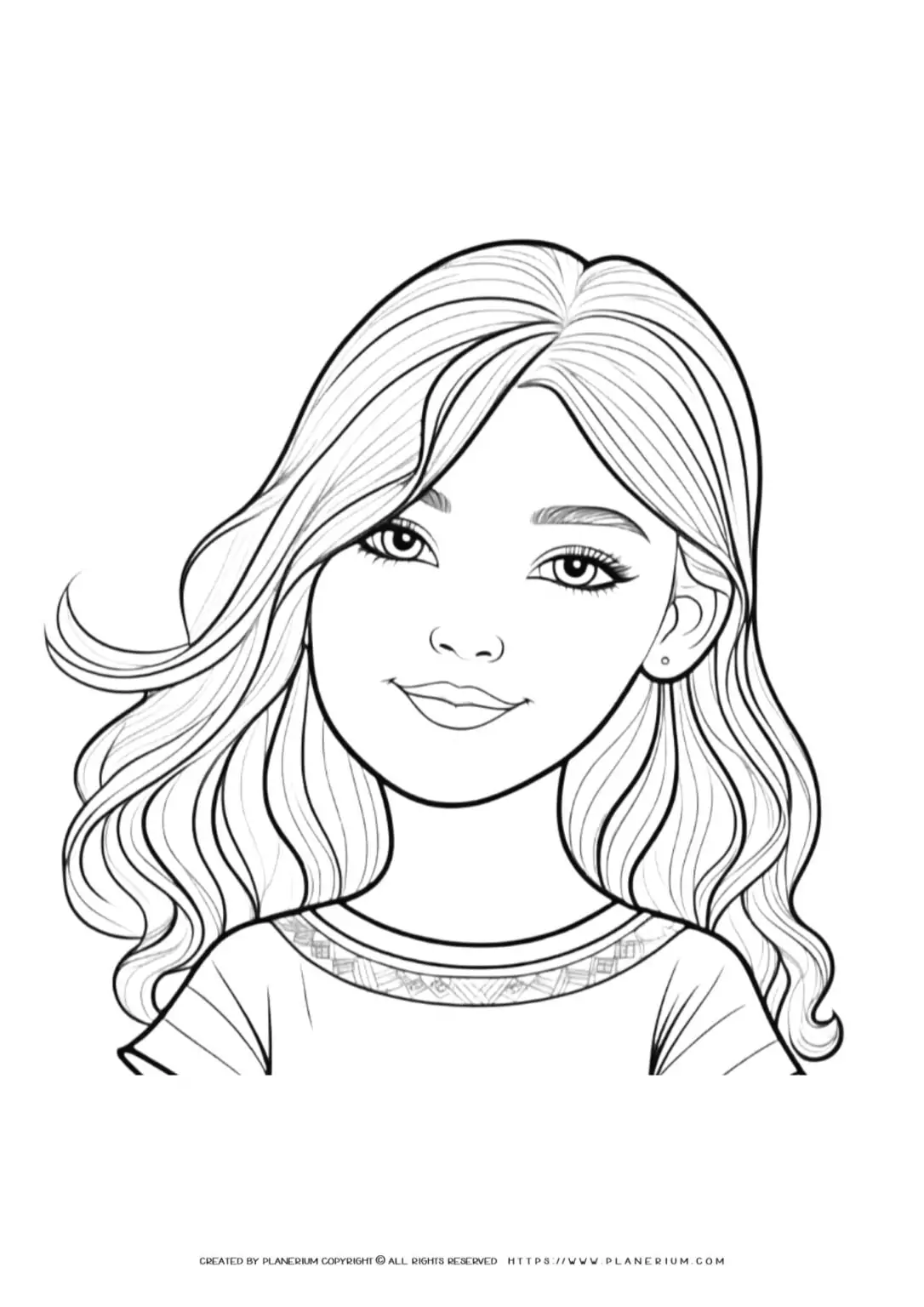 Woman line art portrait for coloring.