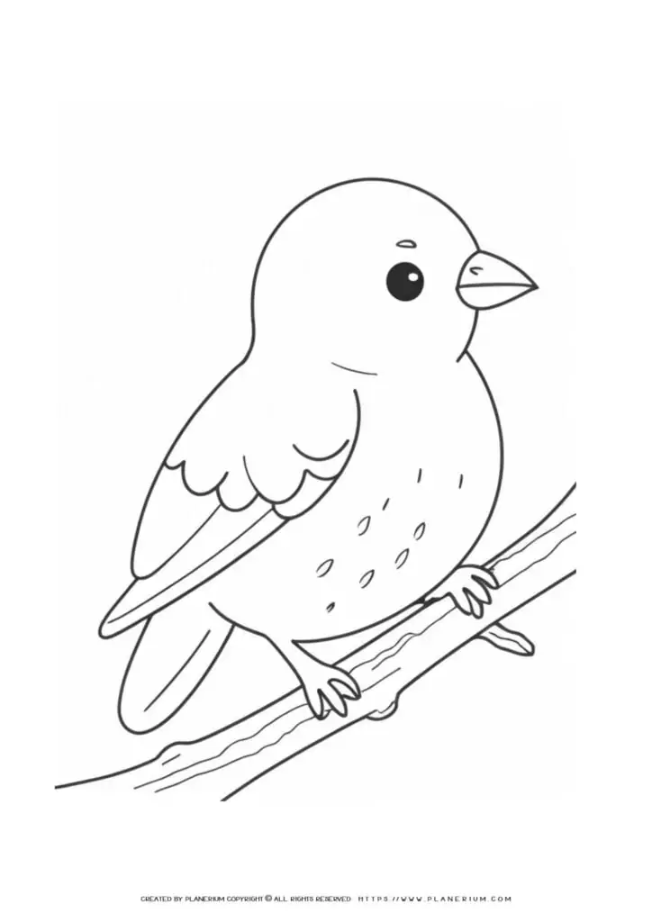 Outline drawing of a bird on a branch.