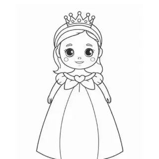 Coloring page of a cartoon princess outline.