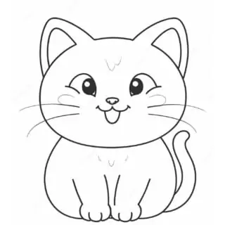 Cute cartoon cat coloring page illustration.