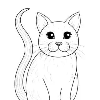 Cat coloring page for kids, simple line art.