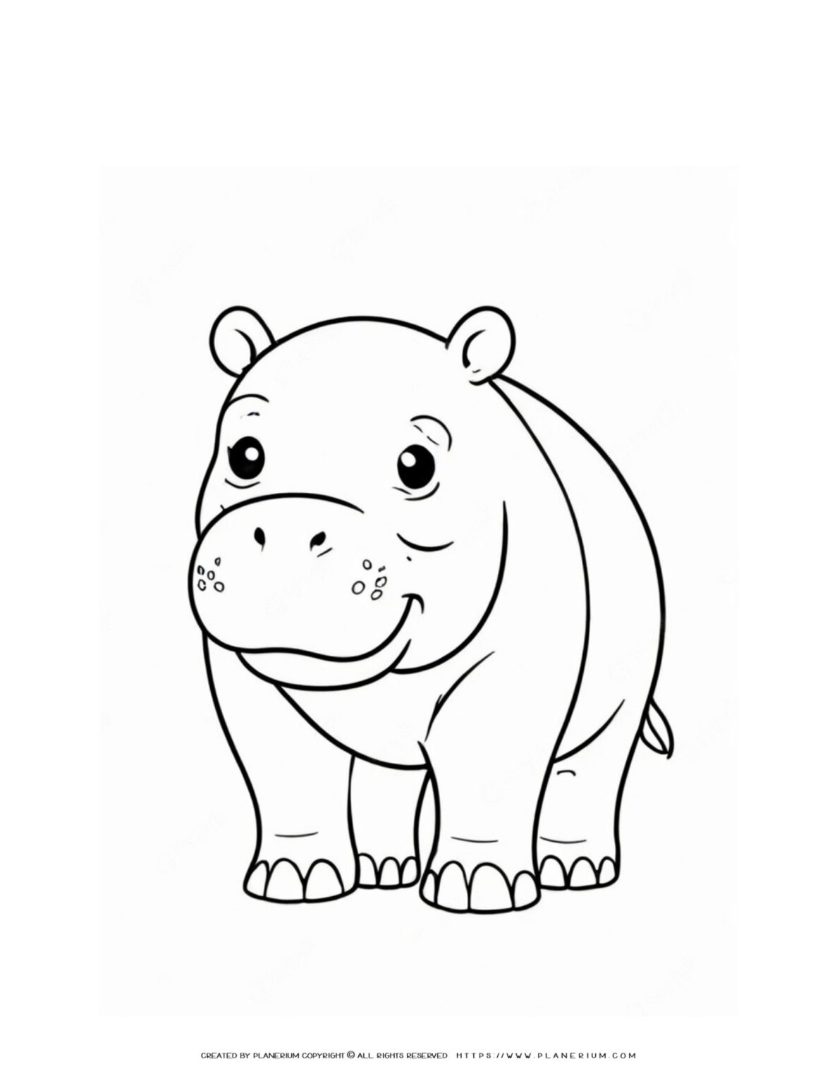 Boost Fun Learning with Cute Baby Hippo Outline Coloring Page