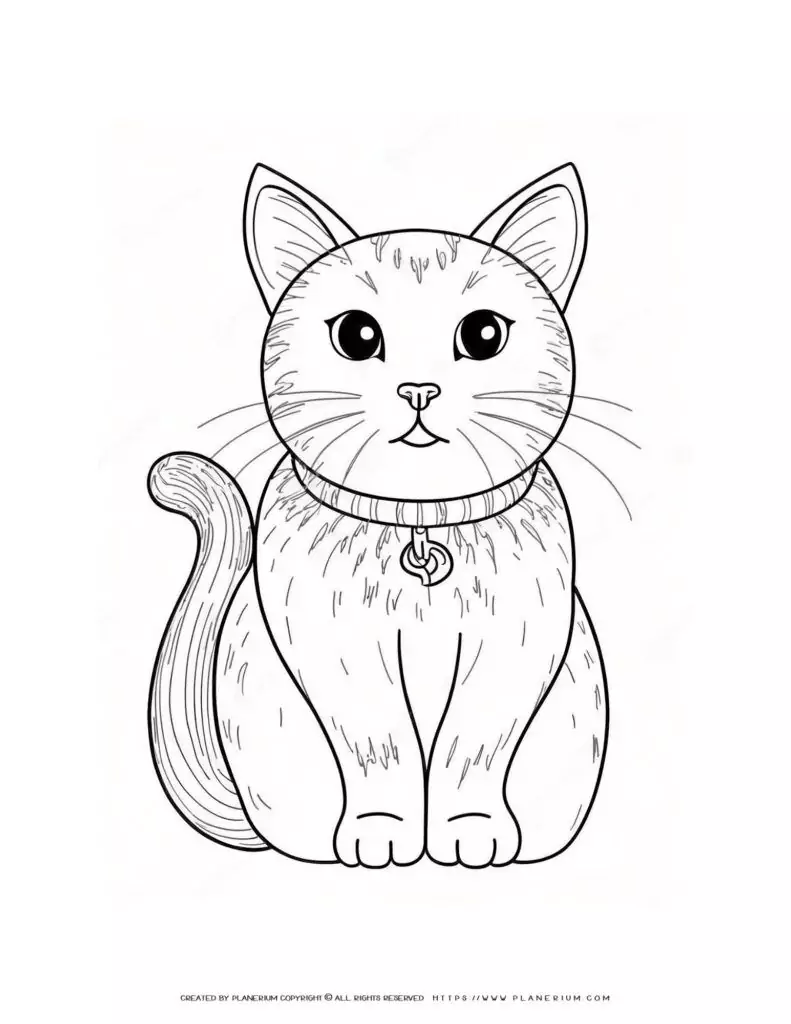 Detailed-Cat-Sitting-Drawing-Coloring-Page