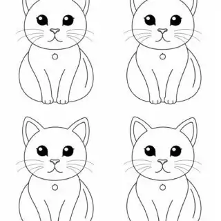 Four-Cats-Outline-Simple-Coloring-Page-for-Kids