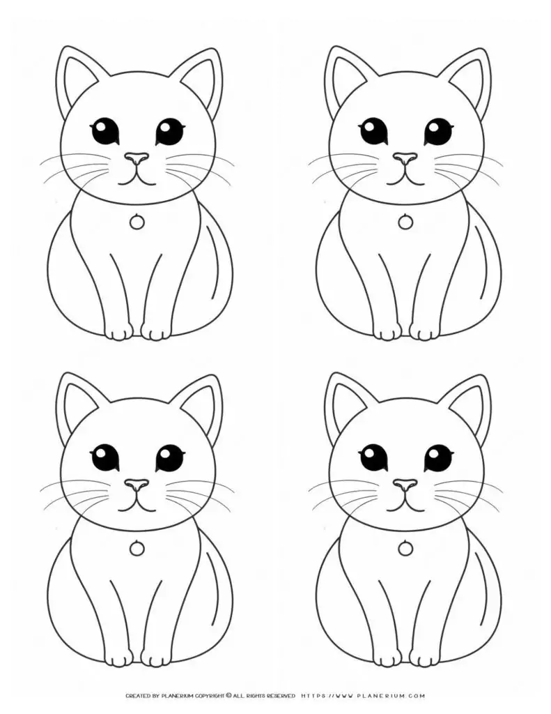 Four-Cats-Outline-Simple-Coloring-Page-for-Kids