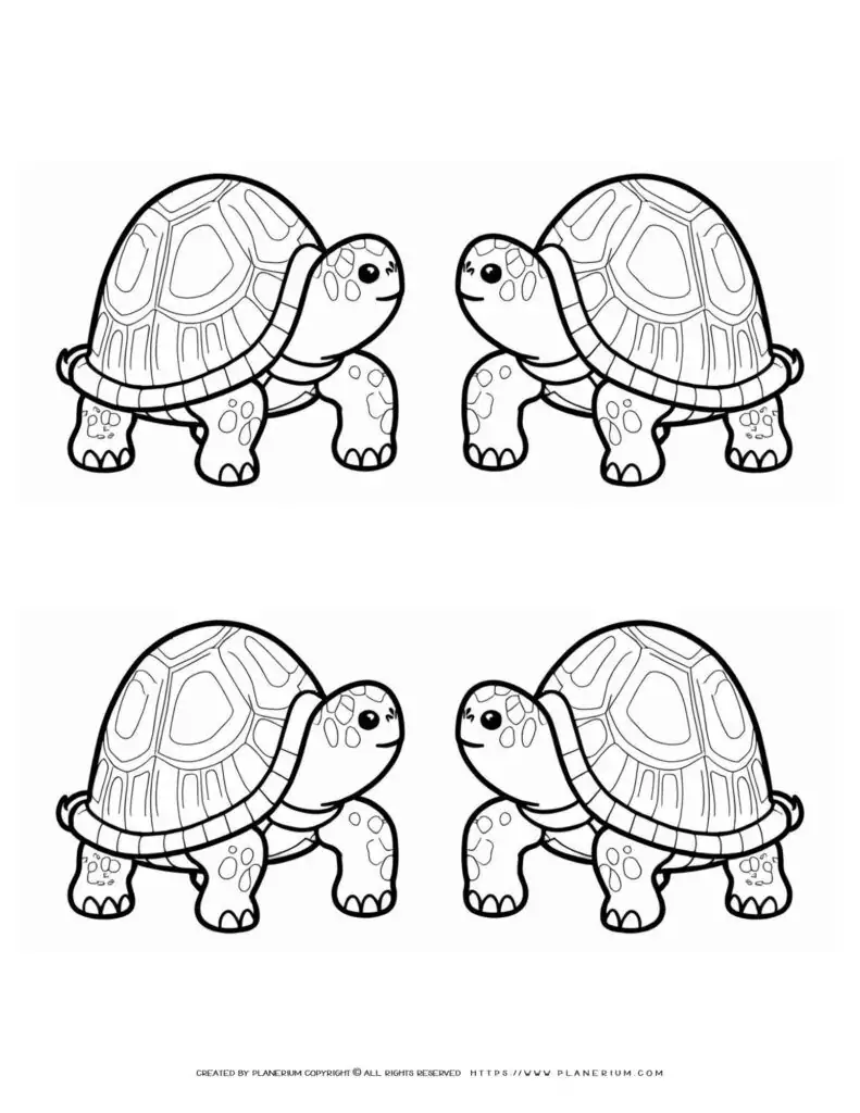 Four-Detailed-Turtles-Looking-at-Each-Other-Cartoon-Style-Coloring-Page-for-Kids