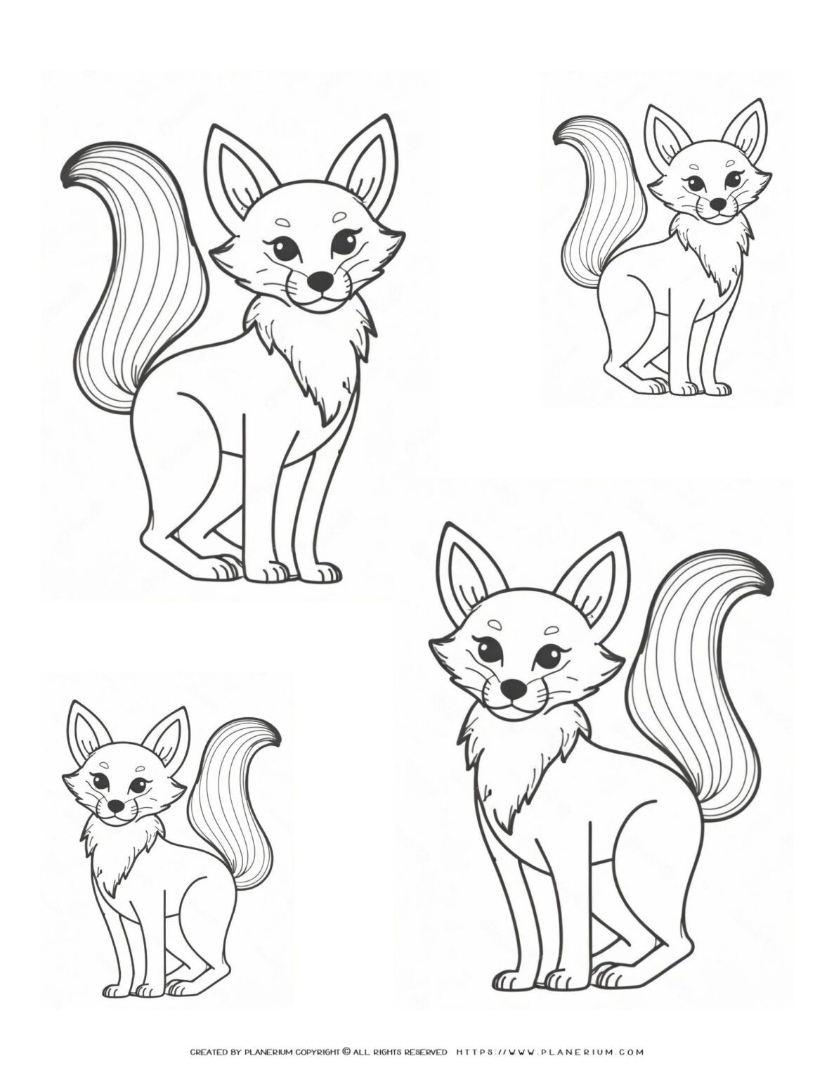 Engage in Learning with Four Fox Outlines Coloring Page