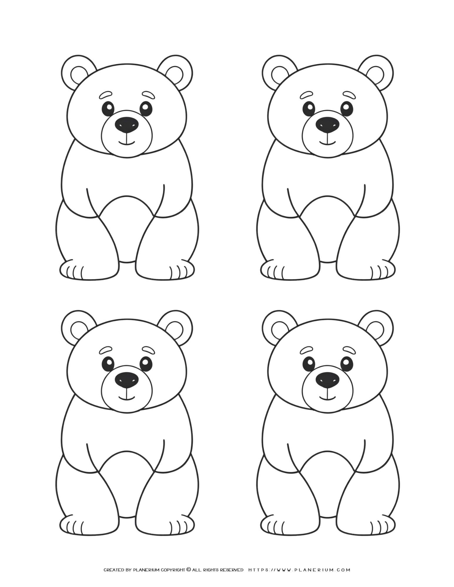 Unlock Creativity with Our Four Teddy Bear Outlines Coloring Page