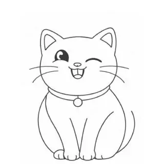 Funny-Cat-Outline-Drawing-Coloring-Page