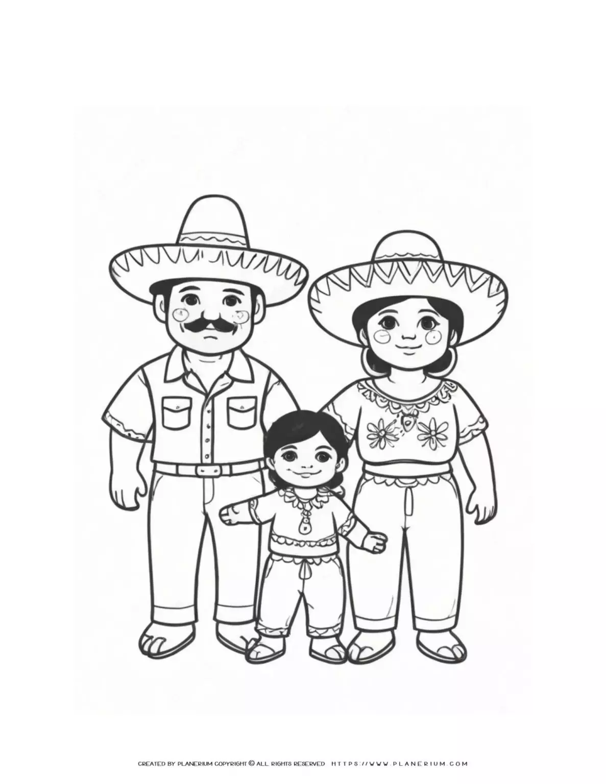 Happy-Mexican-Family-Two-Parents-One-Little-Girl-Coloring-Page
