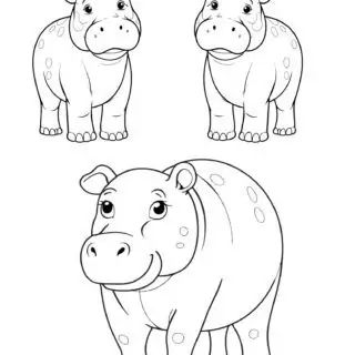 Three-Hippos-Outlines-Mom-and-Two-Babies-Coloring-Page-for-Kids