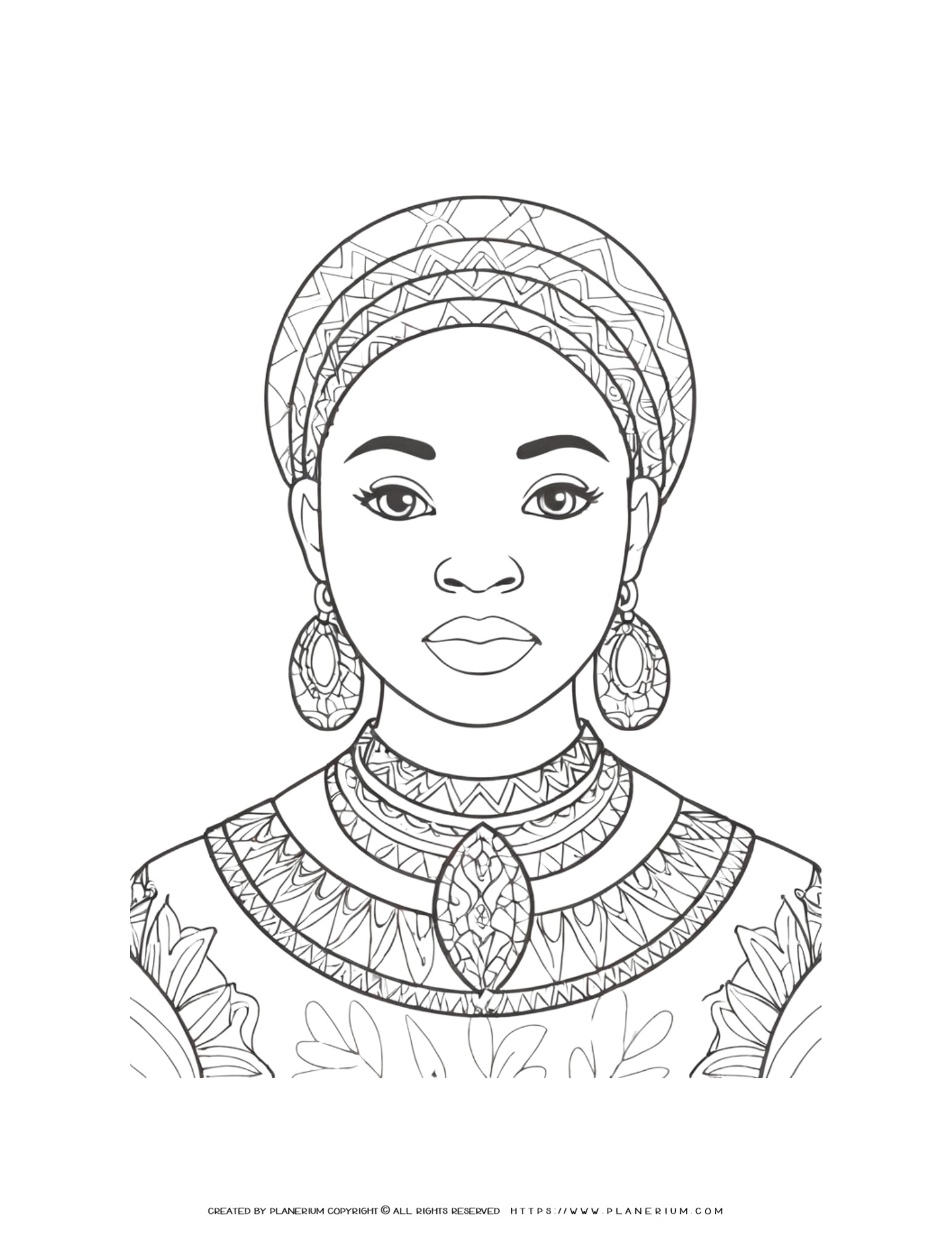 Detailed African Woman Portrait Coloring Page for Adults!