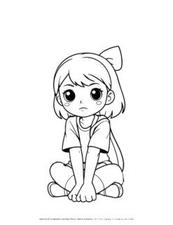 Beautiful Sad Girl Sitting Coloring Page - Therapeutic Adult Coloring ...