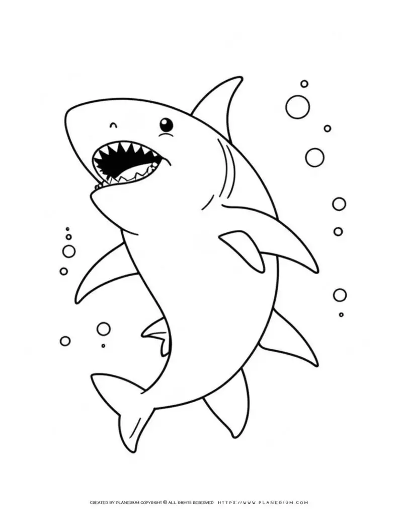 Cartoon-shark-coloring-page-illustration