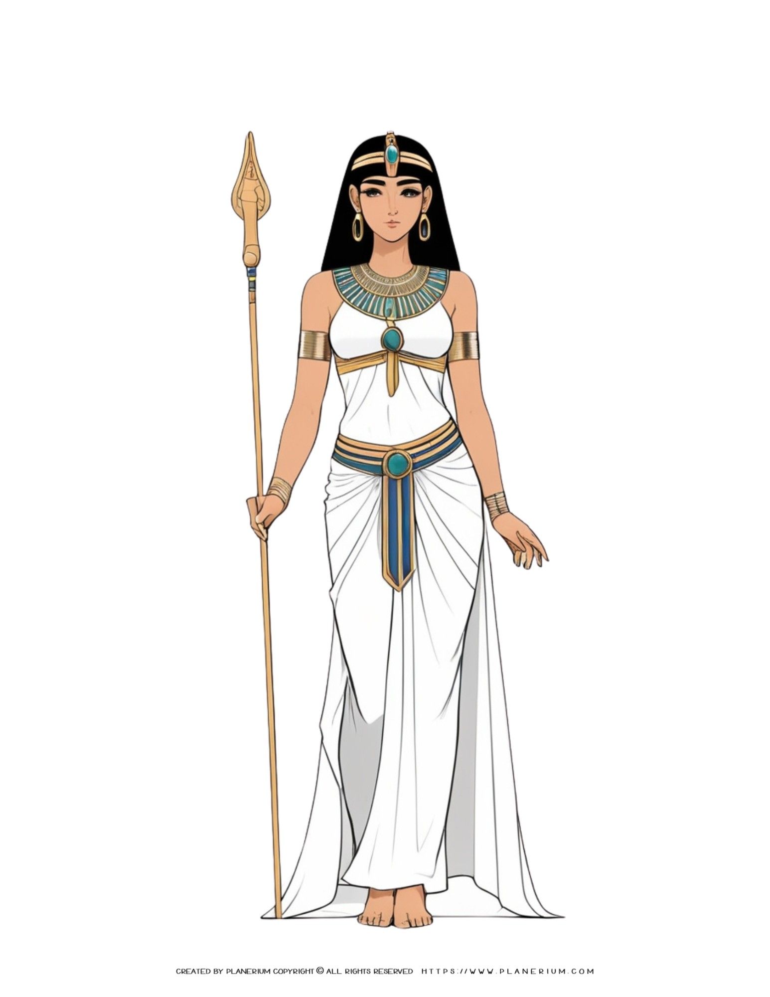 Coloring Pages |Cleopatra Standing Colorful Illustration | Planerium