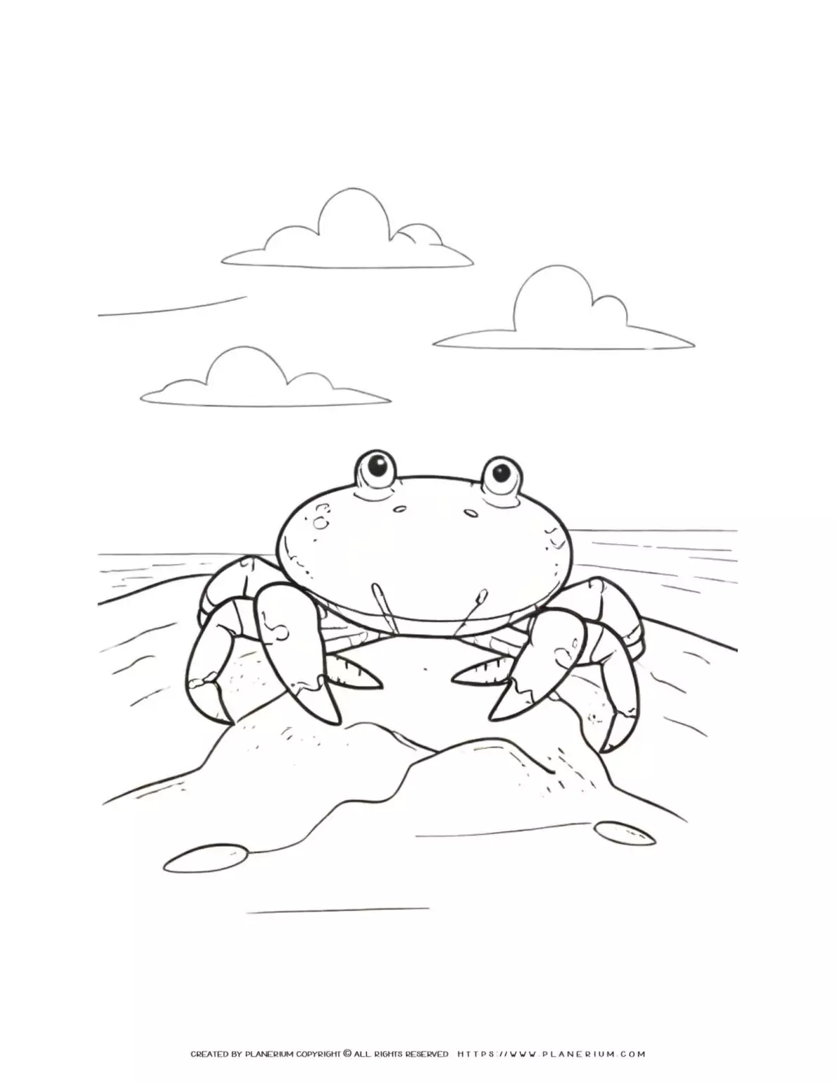 Cartoon-crab-on-beach-coloring-page