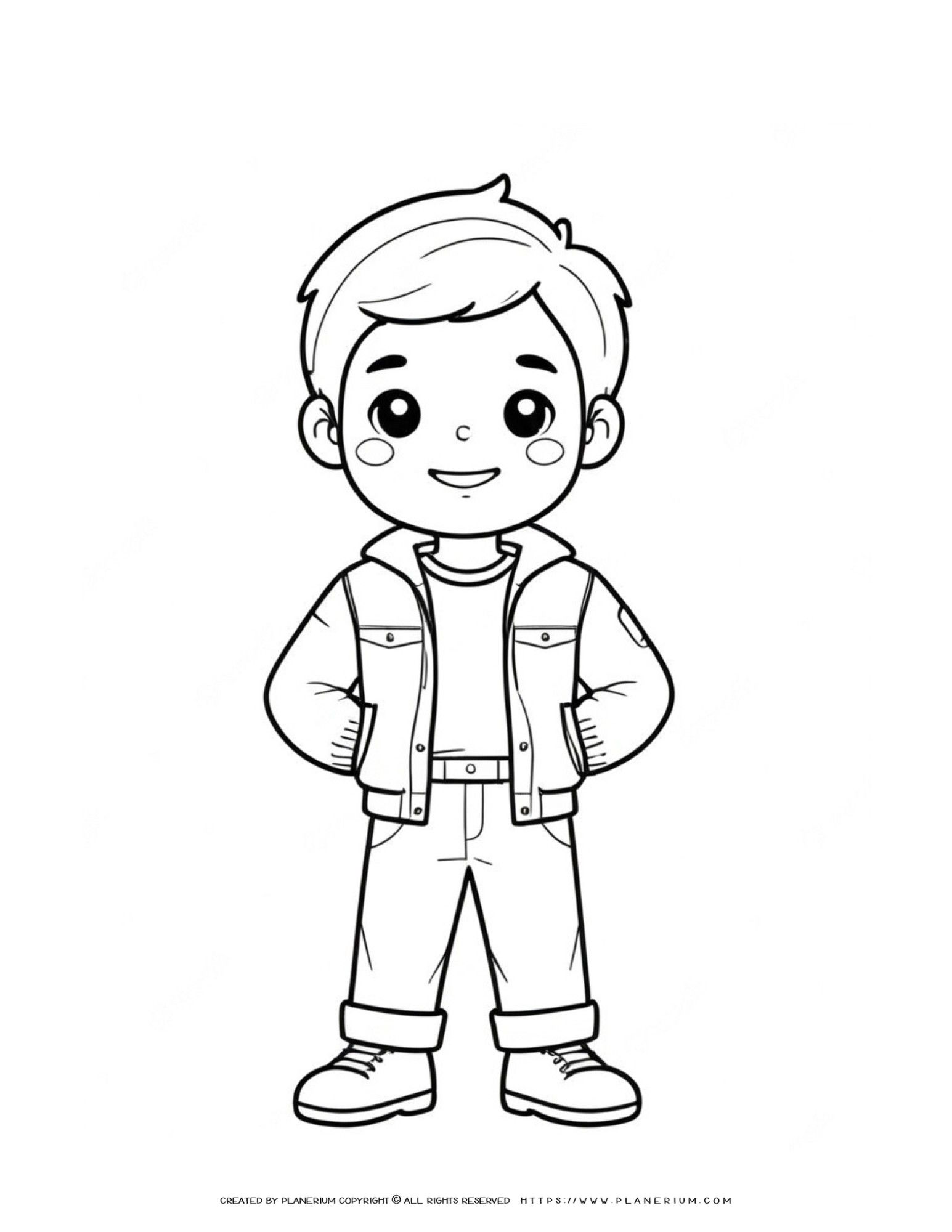 Cute Boy Coloring Page with Jacket - Printable Activity for Kids