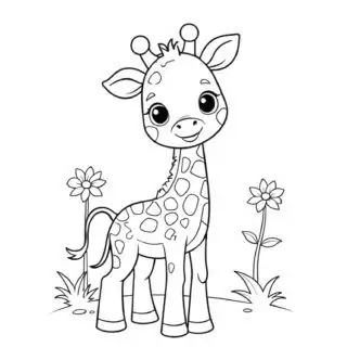 cute-happy-giraffe-with-flowers-coloring-page-for-kids